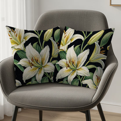 Beautiful White Lily Design Decorative Pillow Set