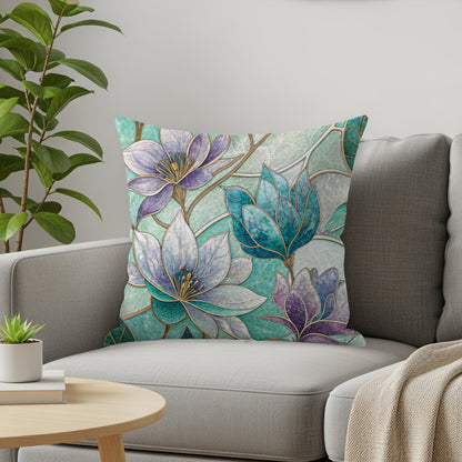Teal Floral and Leaf Design Pattern Decor Art Throw Pillows - Walk Greener