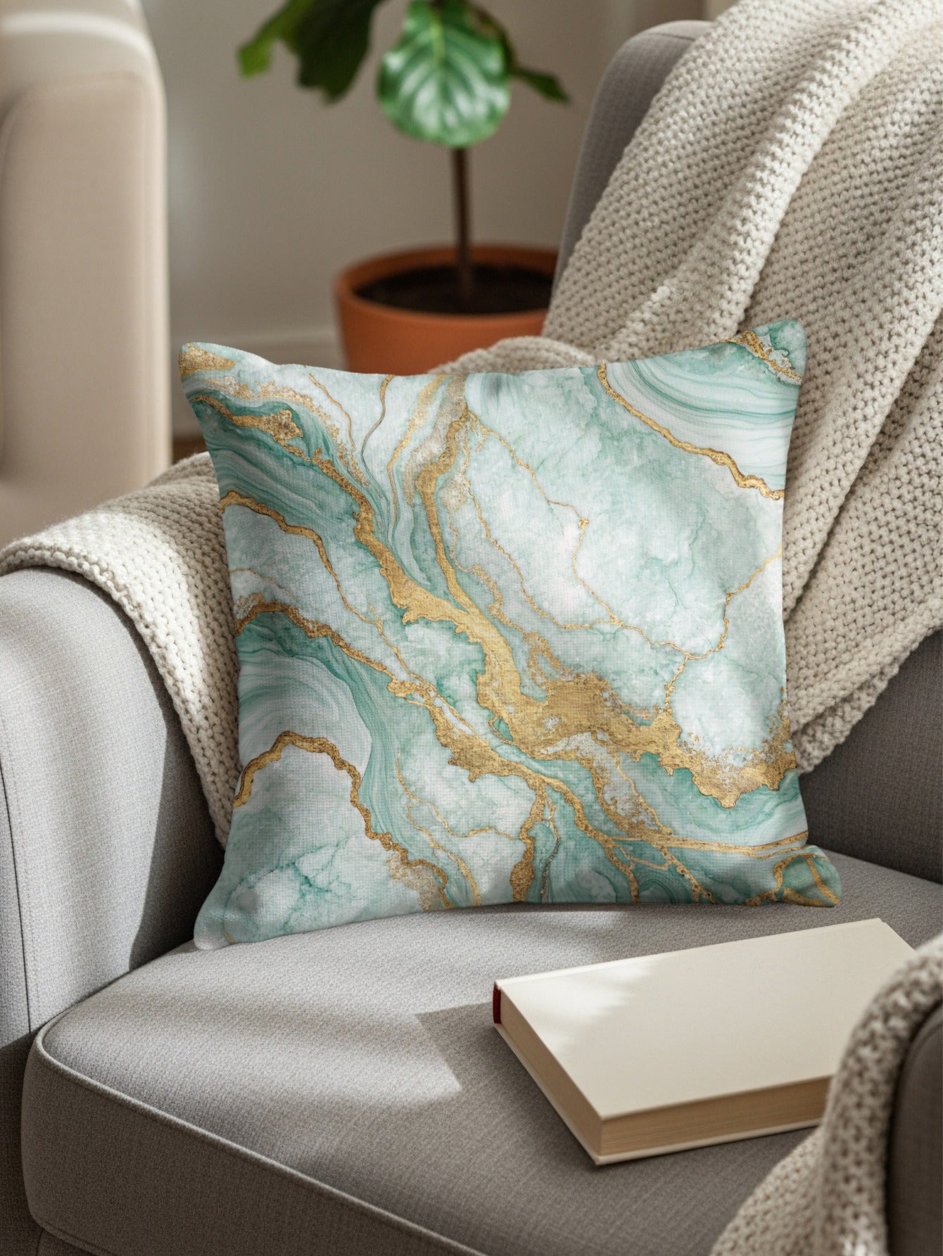 Elegant Decorative Cushion with Gold Accent Pillow