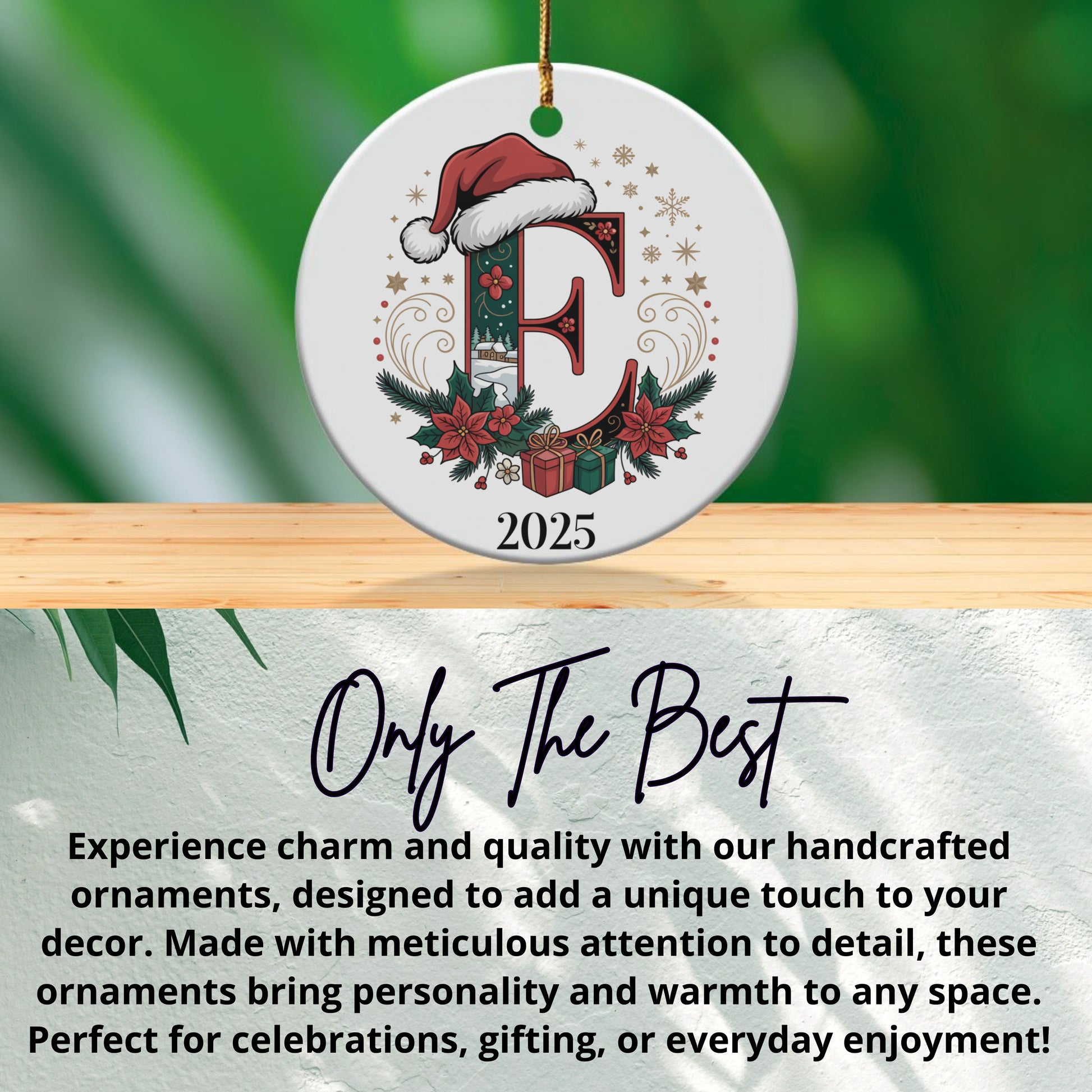 Santa Hat Love Floral Ornament with Year Christmas product