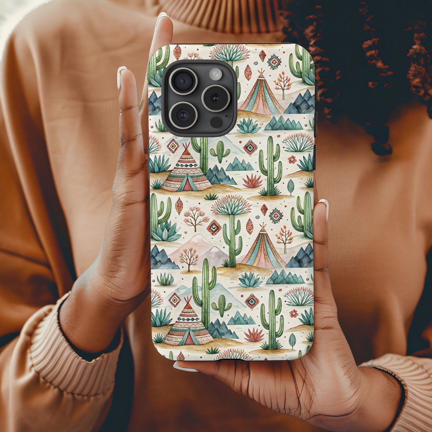 Colorful Cactus Desert Landscape Phone Case Design