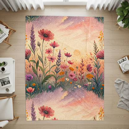 Watercolor Wildflower Meadow at Sunset Floral Artwork - Walk Greener