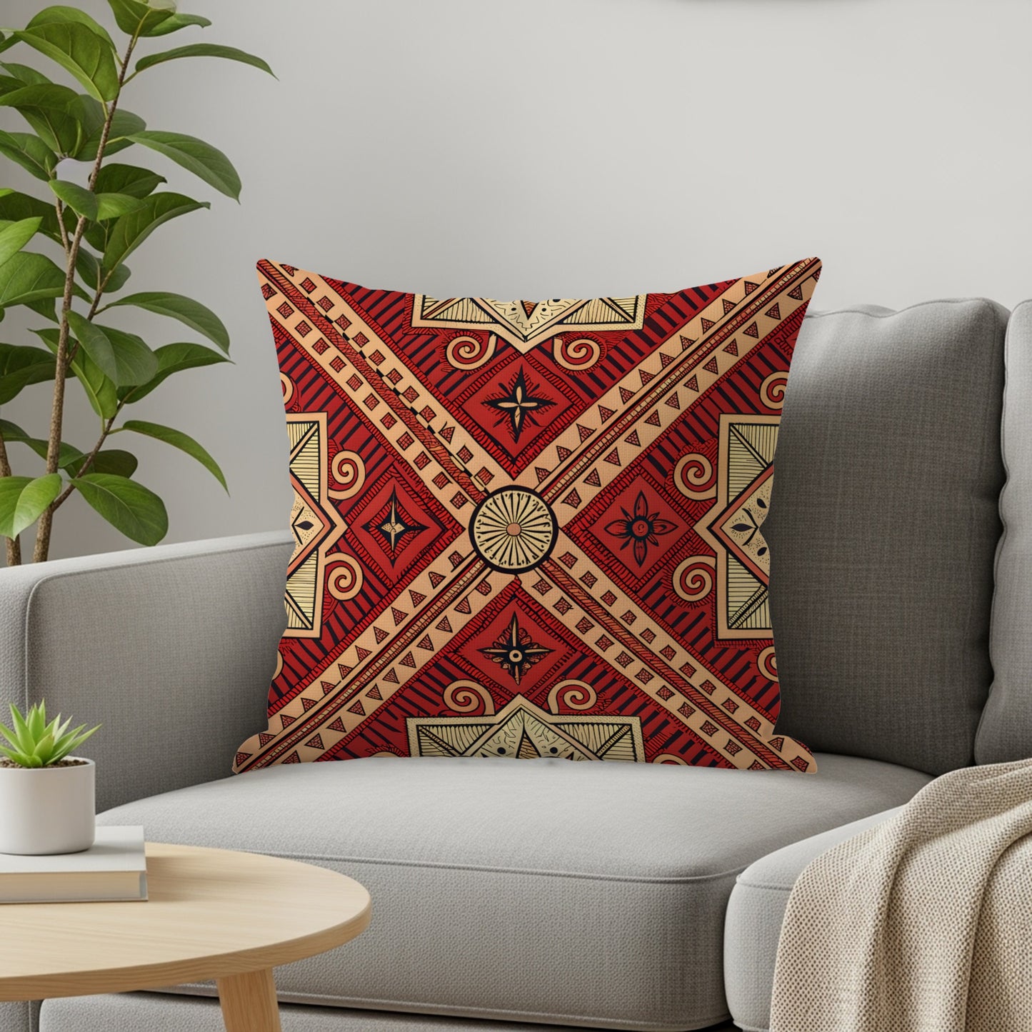 Geometric Red Black and Gold Decorative Pillow Product