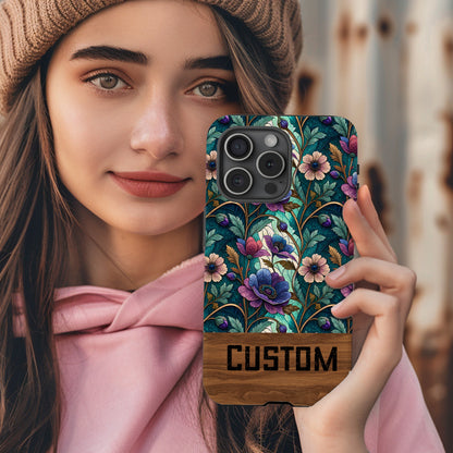 Custom Floral Designed Phone Case with Purple Accent