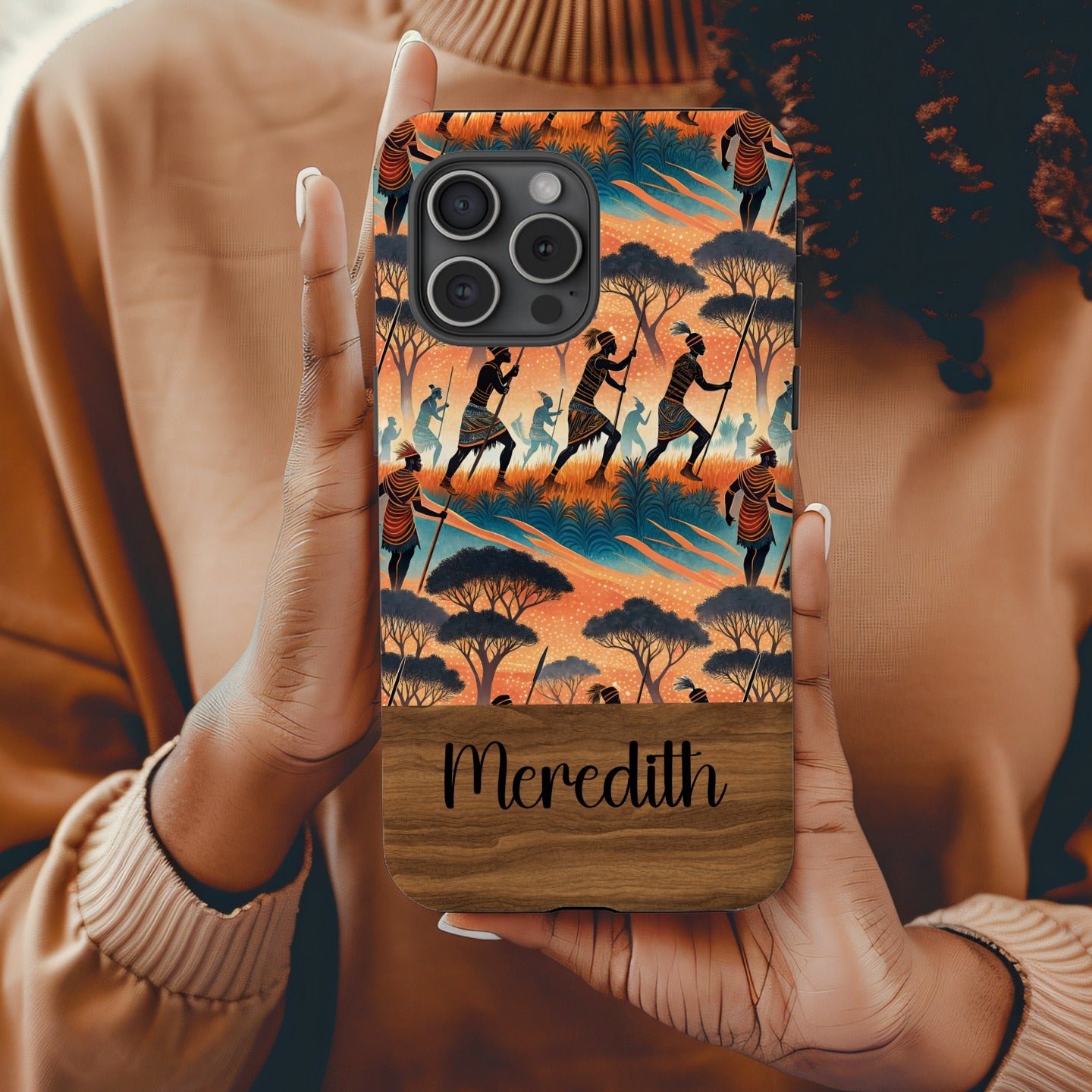 African Warriors Silhouettes Custom Scenic Pattern Custom Phone Case - Walk Greener