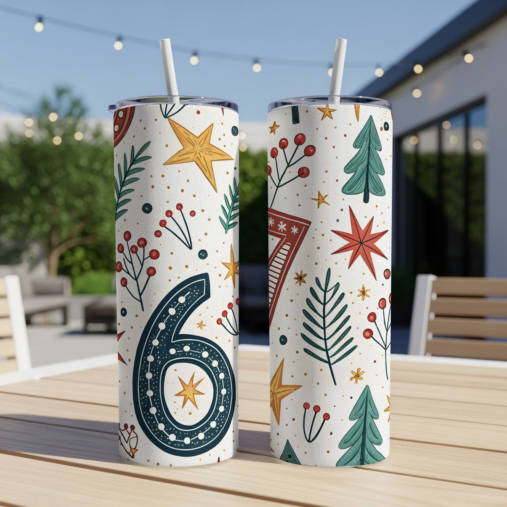 Festive Holiday Design Tall Tumblers with Straw