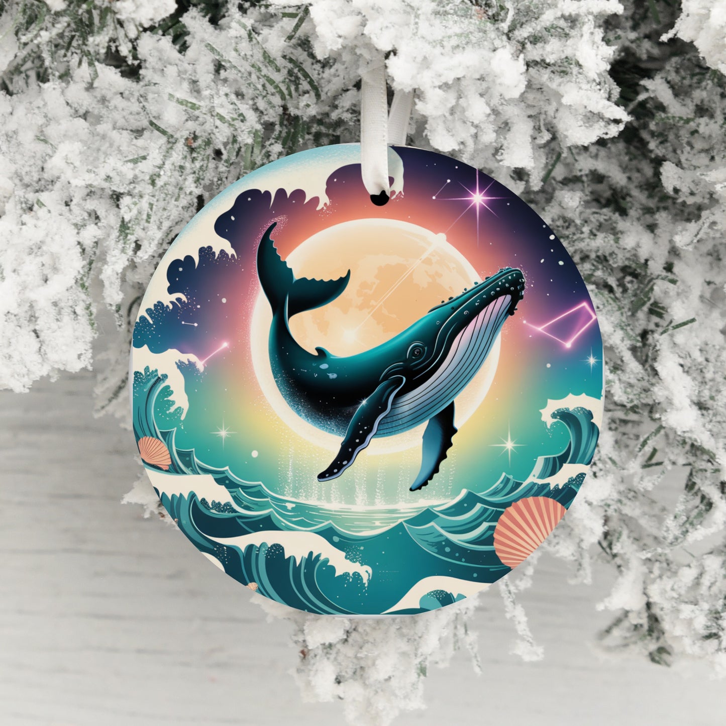 Majestic Whale Swimming Scene Christmas Ornament product