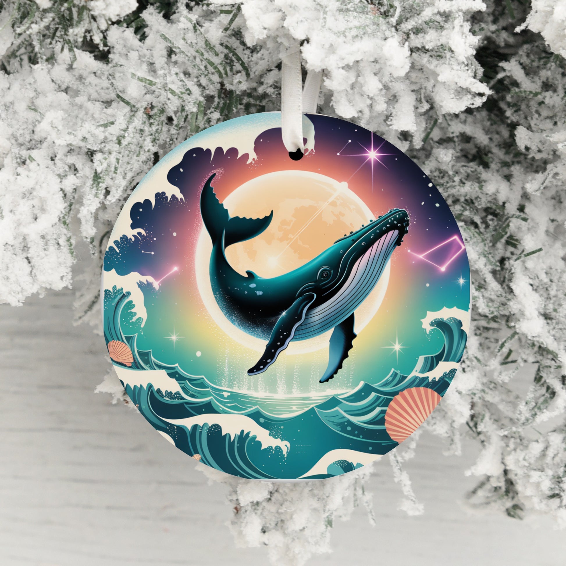 Majestic Whale Swimming Scene Christmas Ornament product
