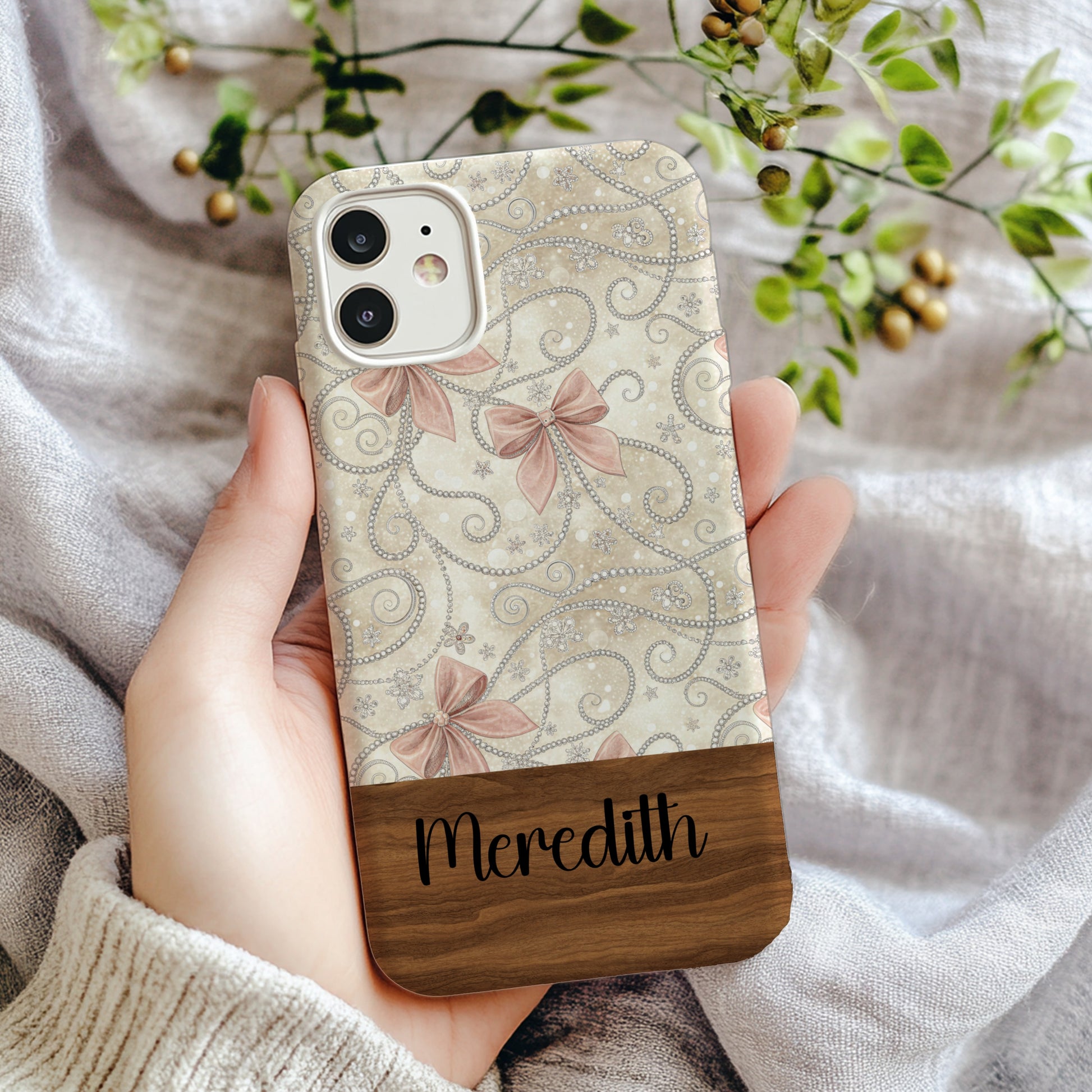 Elegant Floral Bow Design Personalized Phone Case