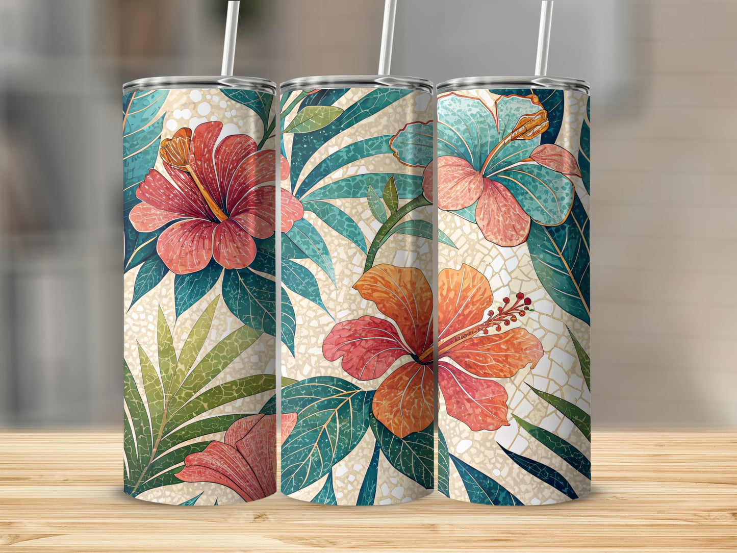 Tropical Hibiscus Flowers Artistic Pattern 20 oz Skinny Tumbler - Walk Greener