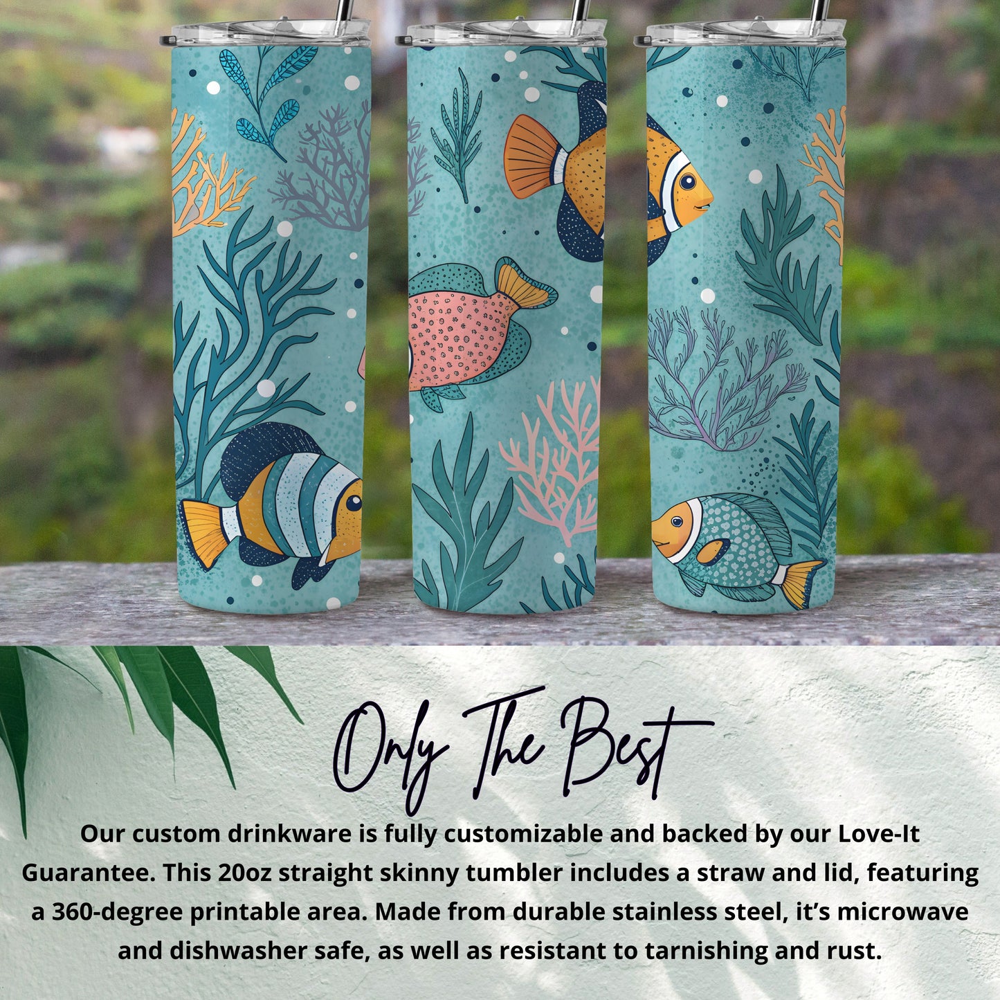Underwater Theme Skinny Tumbler with Straw and Lid