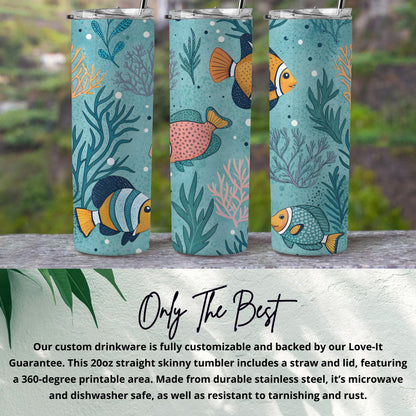 Underwater Theme Skinny Tumbler with Straw and Lid