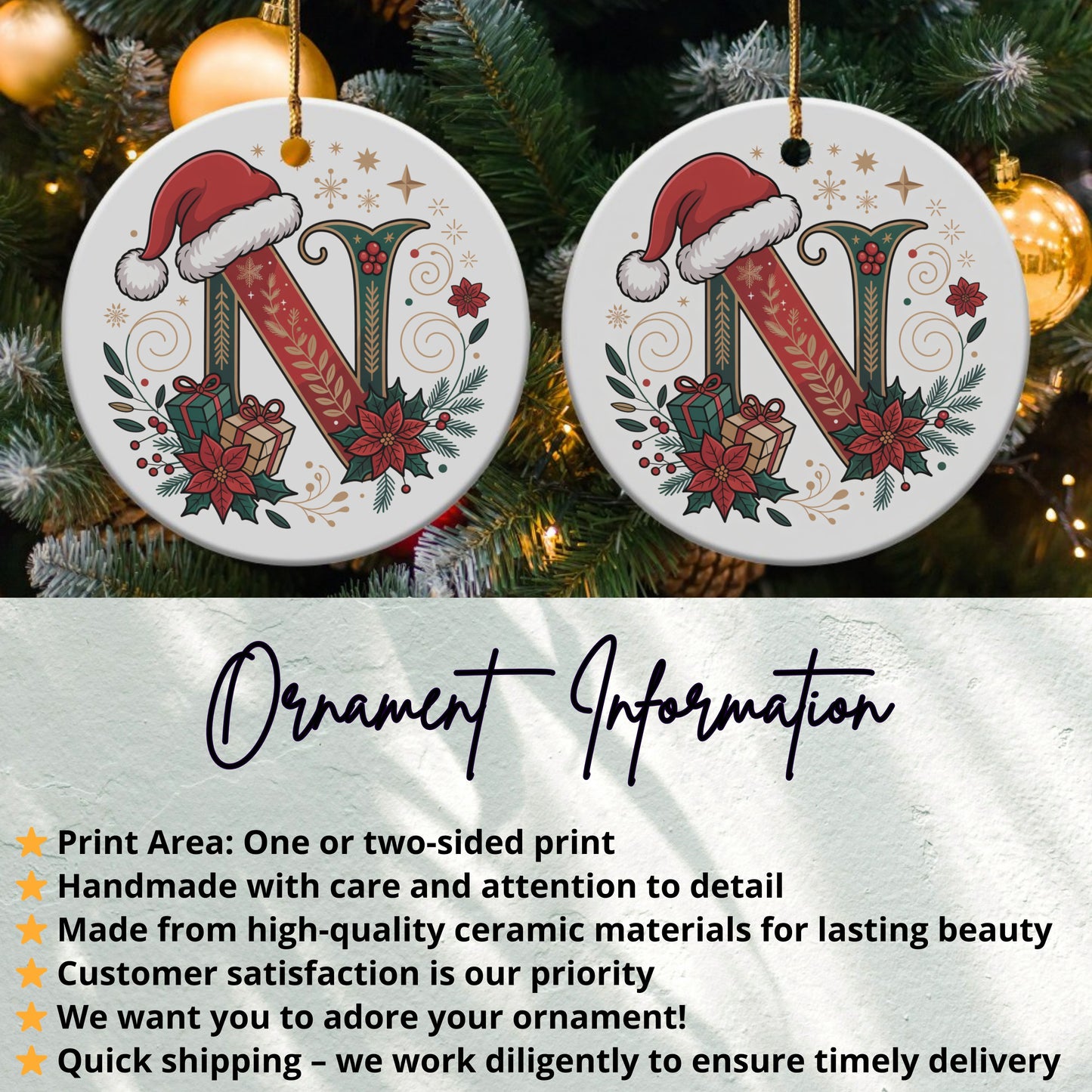 Christmas Ornament with Letter N Beautiful Holiday product type