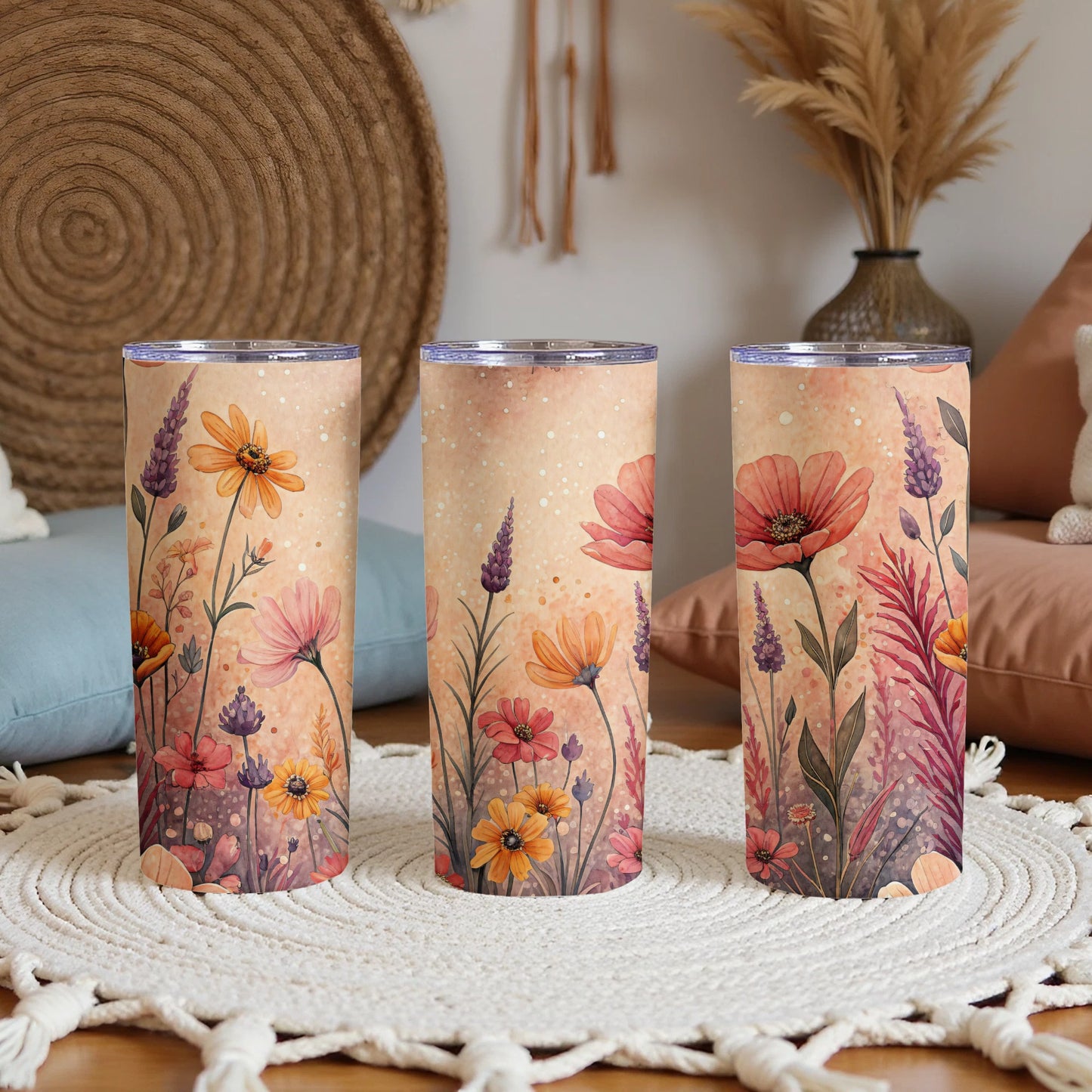 Floral Watercolor Design Artistic Pattern 20 oz Skinny Tumbler - Walk Greener