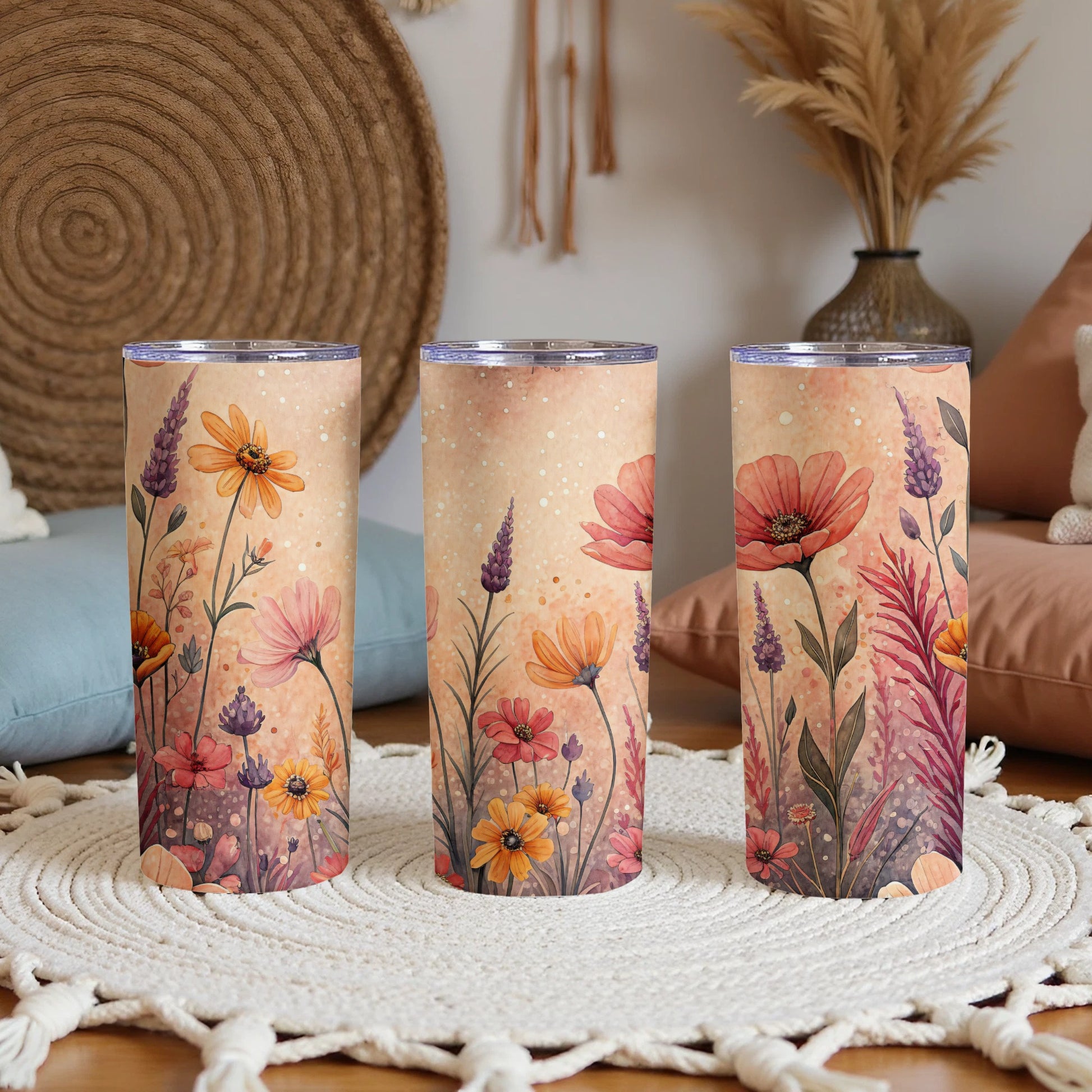 Floral Watercolor Design Artistic Pattern 20 oz Skinny Tumbler - Walk Greener