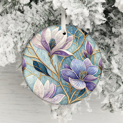 Elegant Floral Blue and Purple Blossoms Ornament