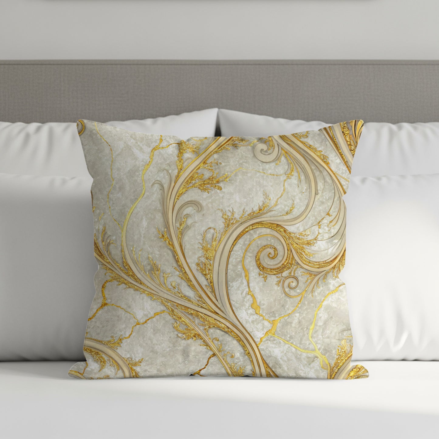 Elegant Gold and White Floral Pattern Pillow
