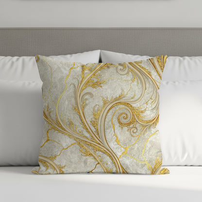Elegant Gold and White Floral Pattern Pillow