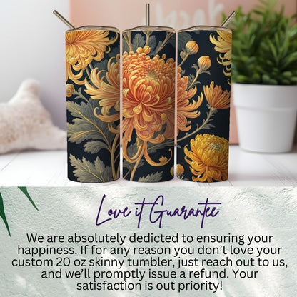 Golden Chrysanthemums Floral Design on Black Background Tumblers - Walk Greener