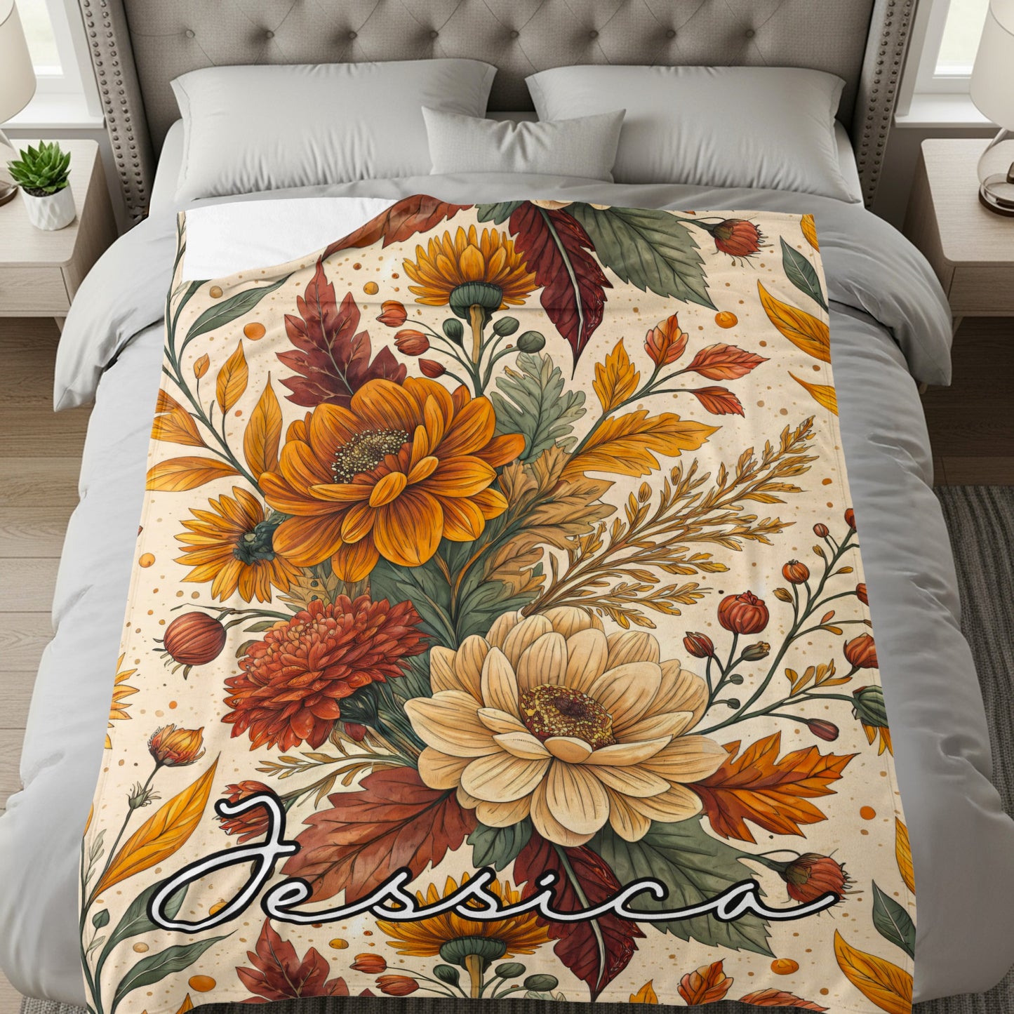 Personalized Floral Blanket with Sunflowers Design