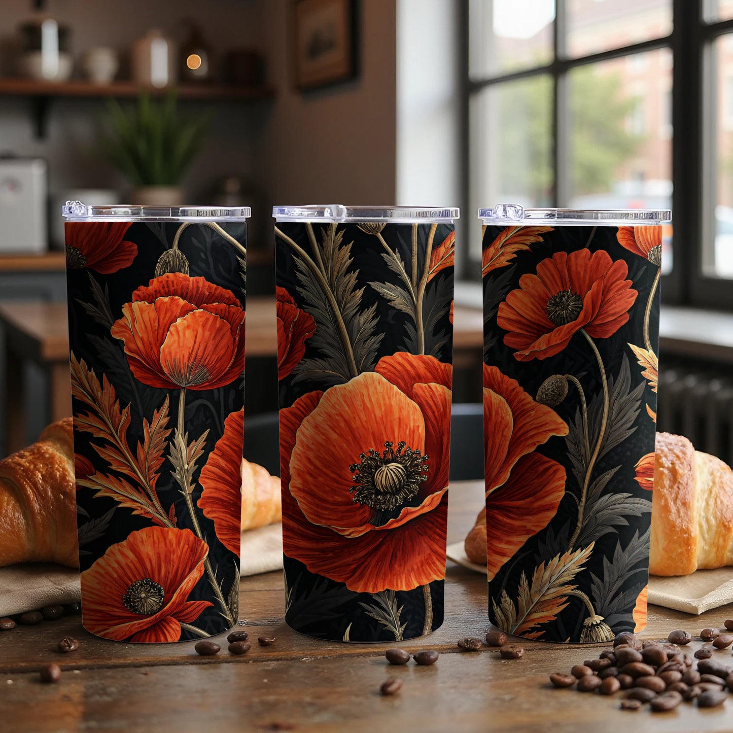 Artistic Floral Poppies Design Pattern for Beautiful Look Tumblers - Walk Greener