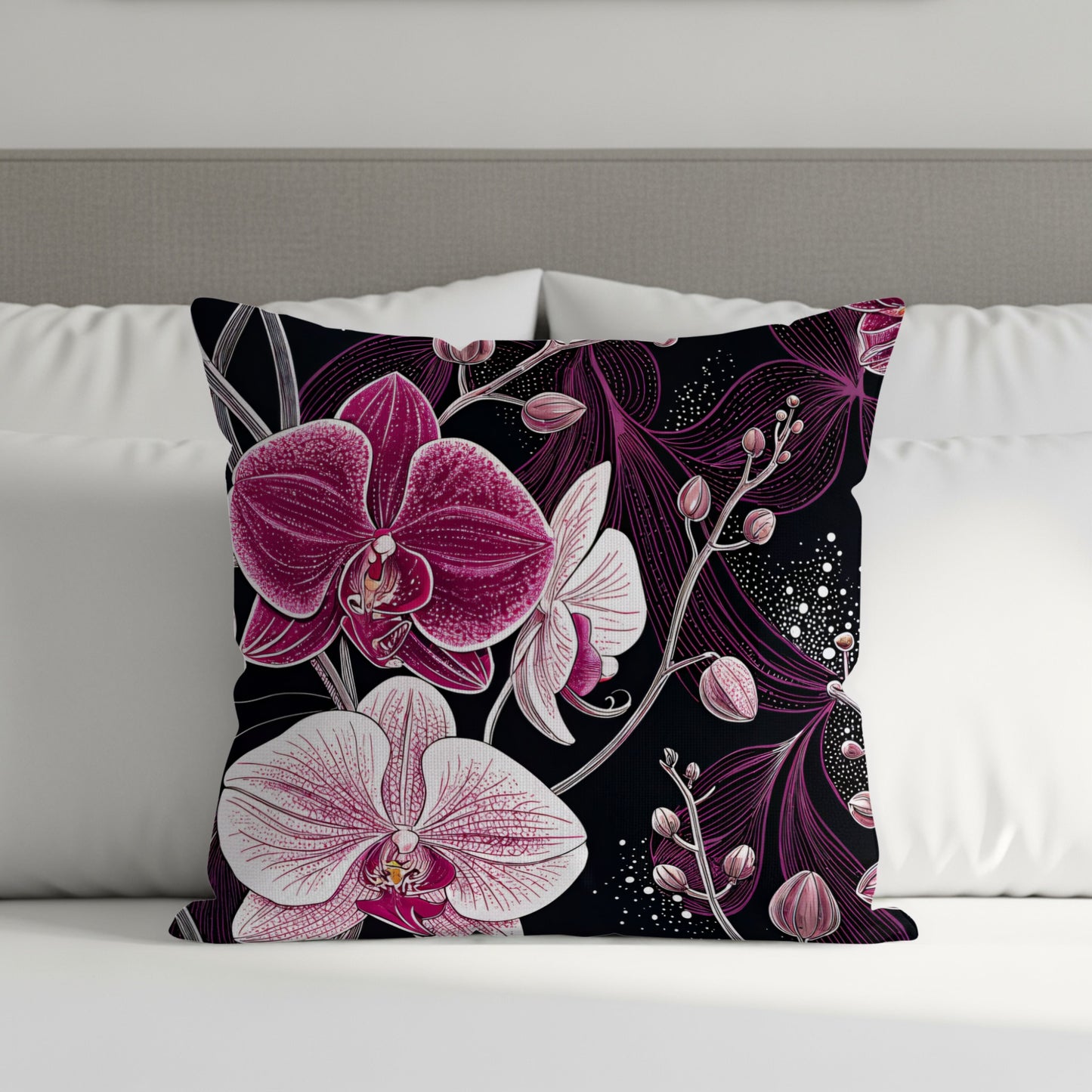 Elegant Floral Orchid Print Decorative Pillow Cushion