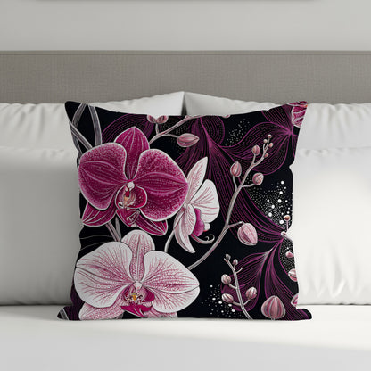 Elegant Floral Orchid Print Decorative Pillow Cushion