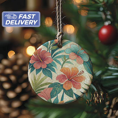 Tropical Hibiscus Floral Christmas Tree Ornament