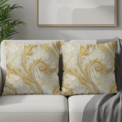 Elegant Gold and White Ornate Design Cushion Cover