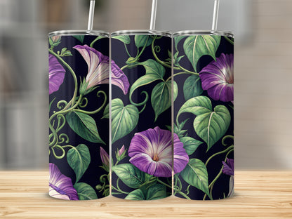 Purple Morning Glory Floral Pattern Art Print Tumblers - Walk Greener
