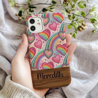 Rainbow Hearts Pattern Design with Custom Name Custom Phone Case - Walk Greener