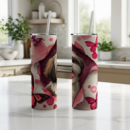 Adorable Dog and Butterfly Design Tumbler Cups