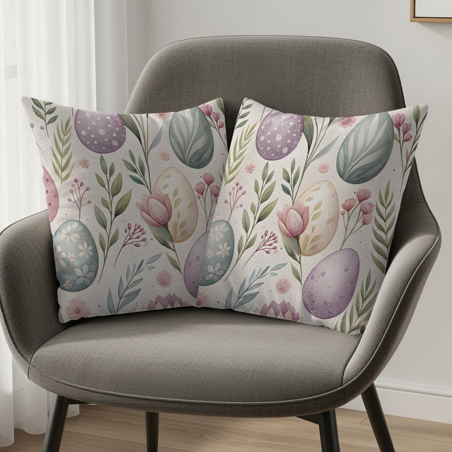 Spring Floral and Easter Egg Patterned Pillow Covers