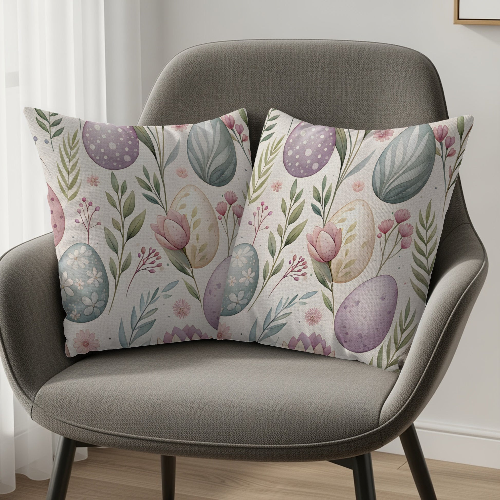Spring Floral and Easter Egg Patterned Pillow Covers