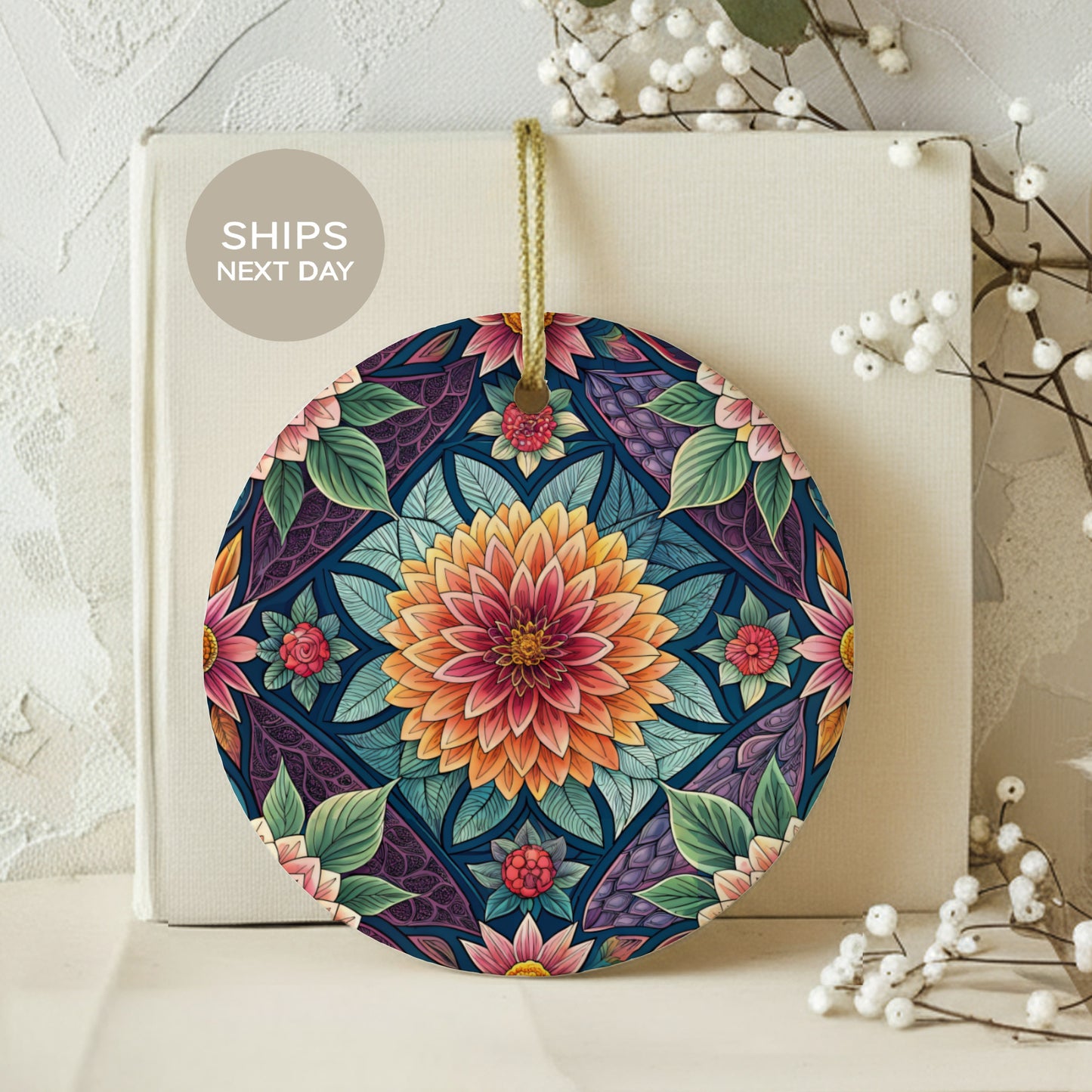 Vibrant Floral Pattern Ships Next Day Decorative Ornament