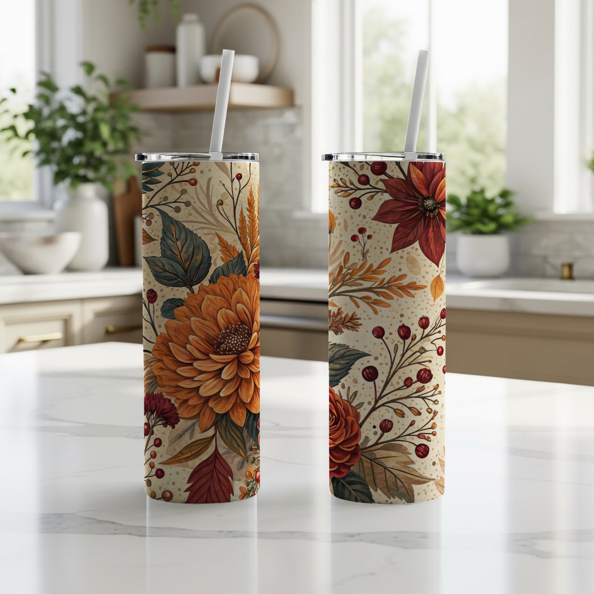 Autumn Floral Design Insulated Tumbler Beverage Container