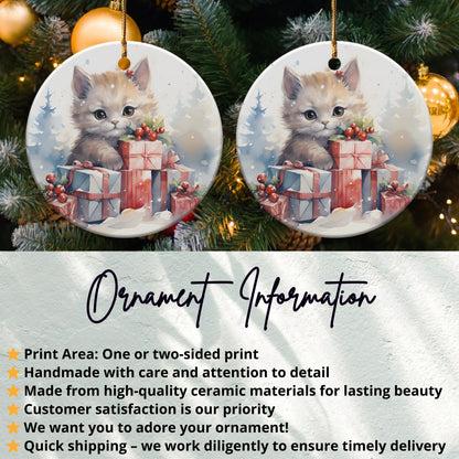Cute Kitten with Presents Holiday Ornament product