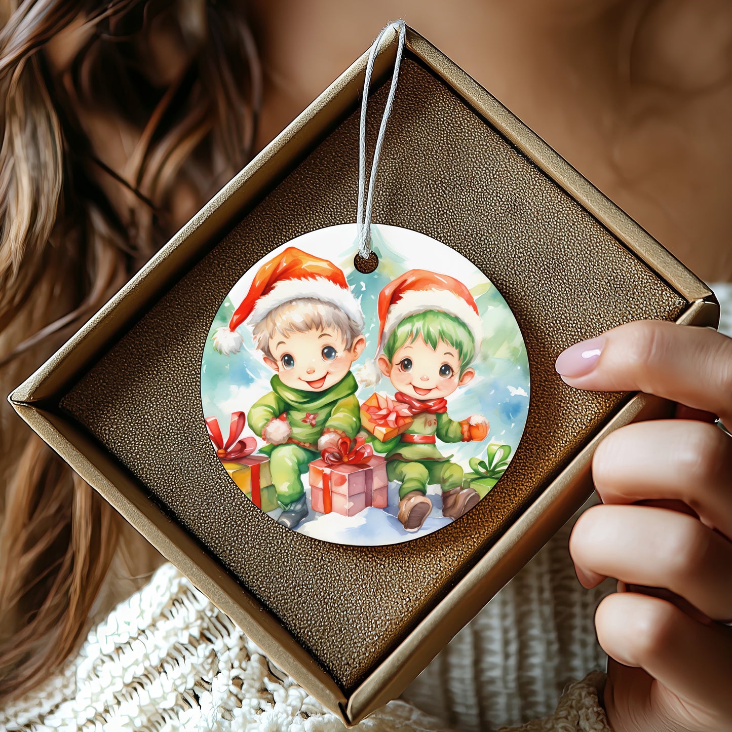 Adorable Kids Celebrating Christmas Ornament product