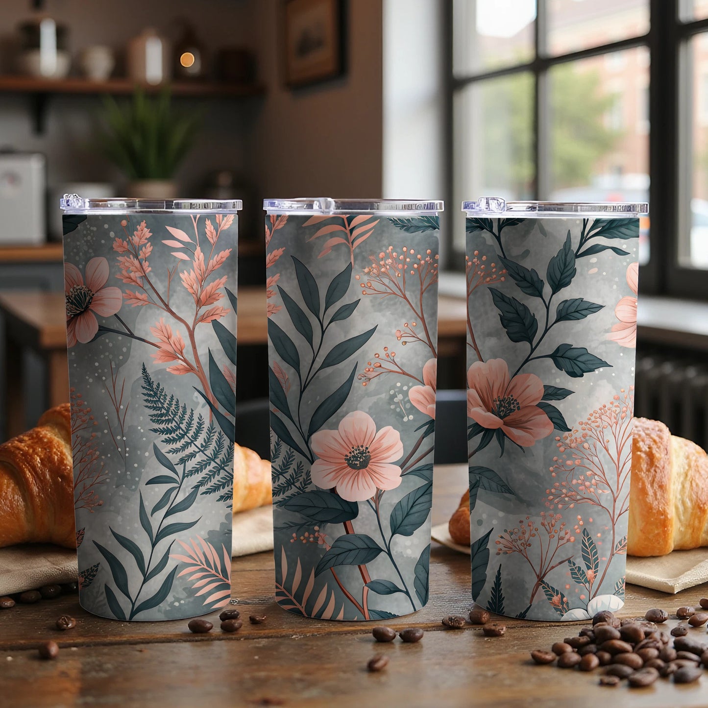 Floral Design Pattern on Gray Background Great Tumbler - Walk Greener