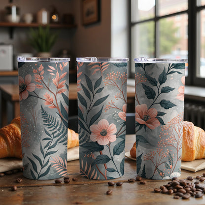 Floral Design Pattern on Gray Background Great Tumbler - Walk Greener