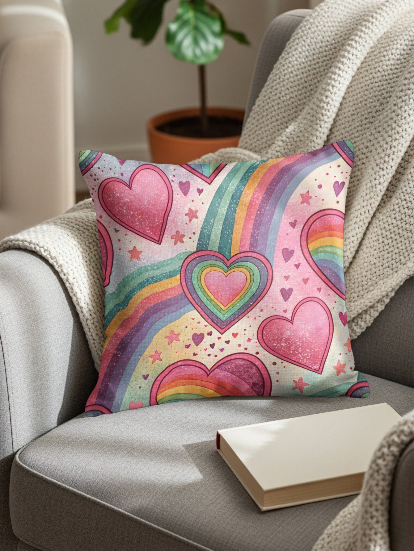 Rainbow Hearts Starry Love Pattern Pillows & Pillow Cases - Walk Greener