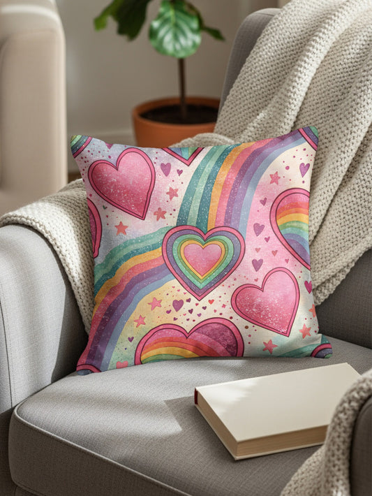 Rainbow Hearts Starry Love Pattern Pillows & Pillow Cases - Walk Greener