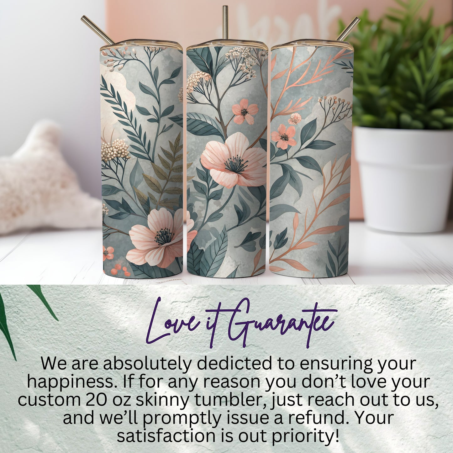 Floral Design Custom 20 oz Skinny Tumbler Fitness