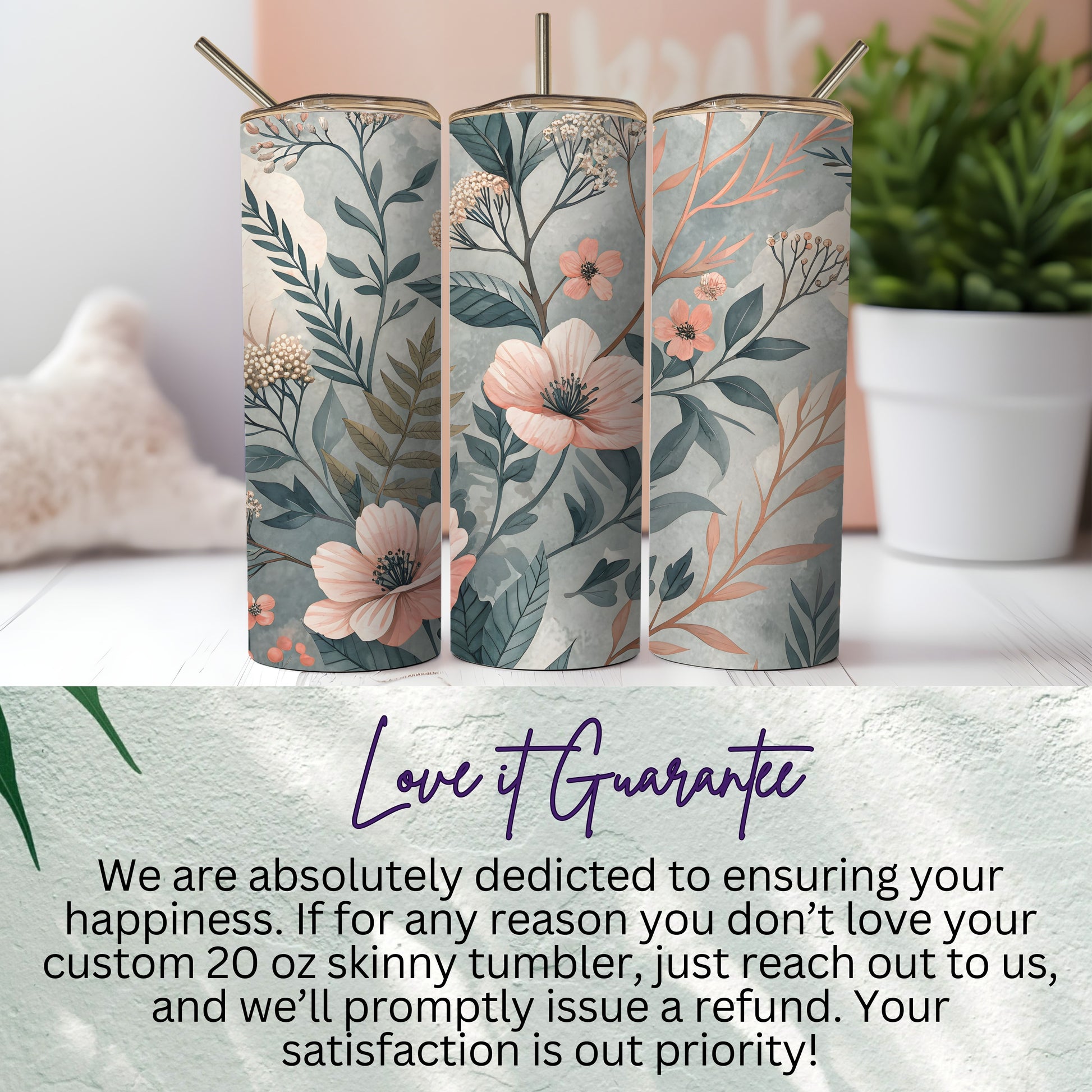 Floral Design Custom 20 oz Skinny Tumbler Fitness