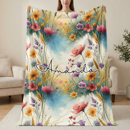 Beautiful Floral Blanket with Personalized Name Amanda