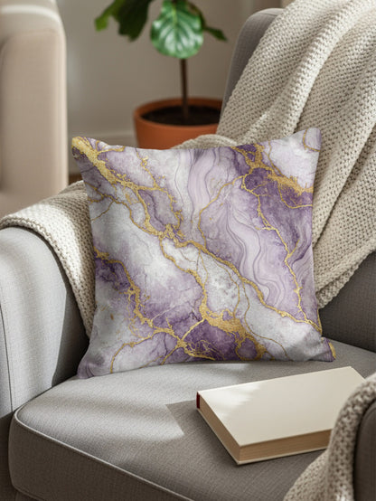 Elegant Purple Gold Accent Abstract Swirl Decorative Floral Throw Pillows - Walk Greener
