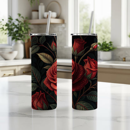Elegant Red Rose Design Stainless Steel Tumbler