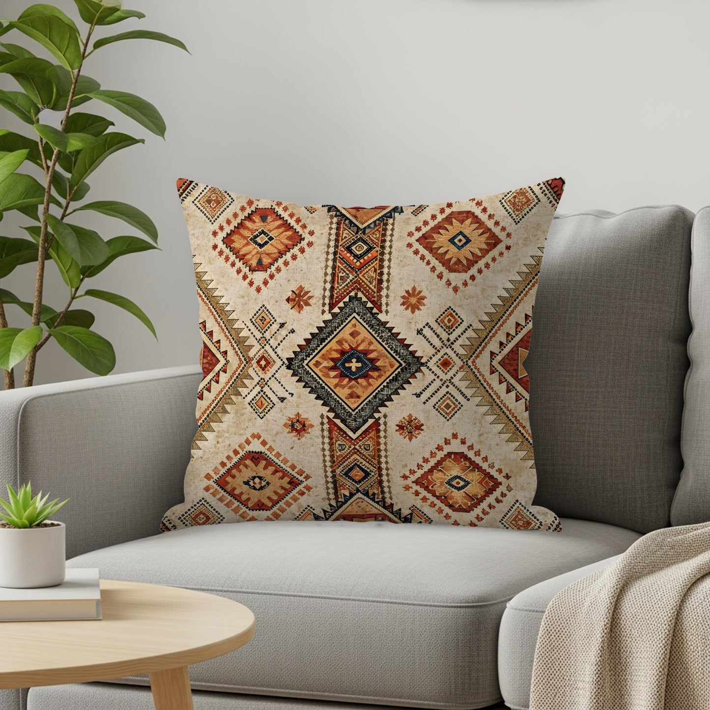 Tribal Geometric Pattern Rich Colors Detail Texture Throw Pillows - Walk Greener