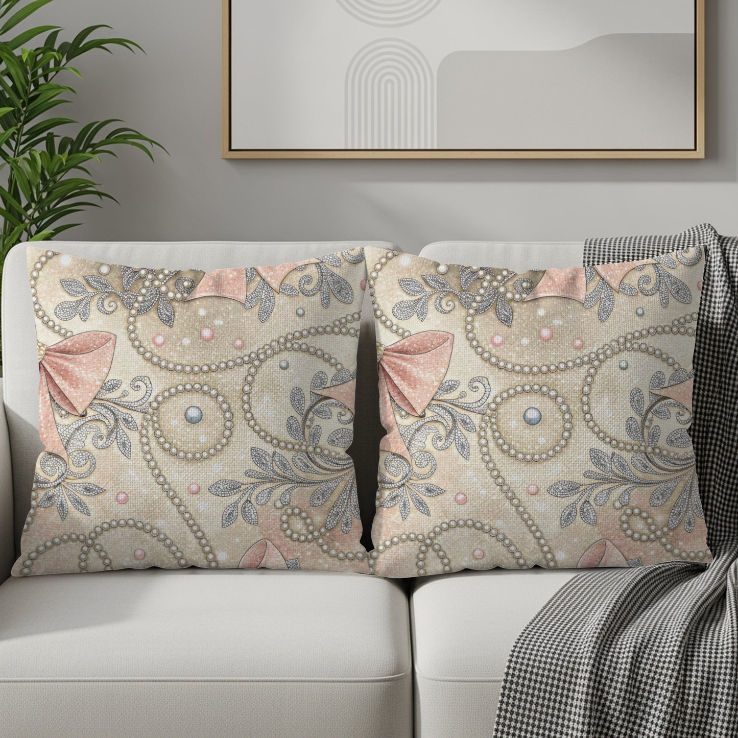 Sparkling Bows with Pearls Pattern Design Pillows & Pillow Cases - Walk Greener