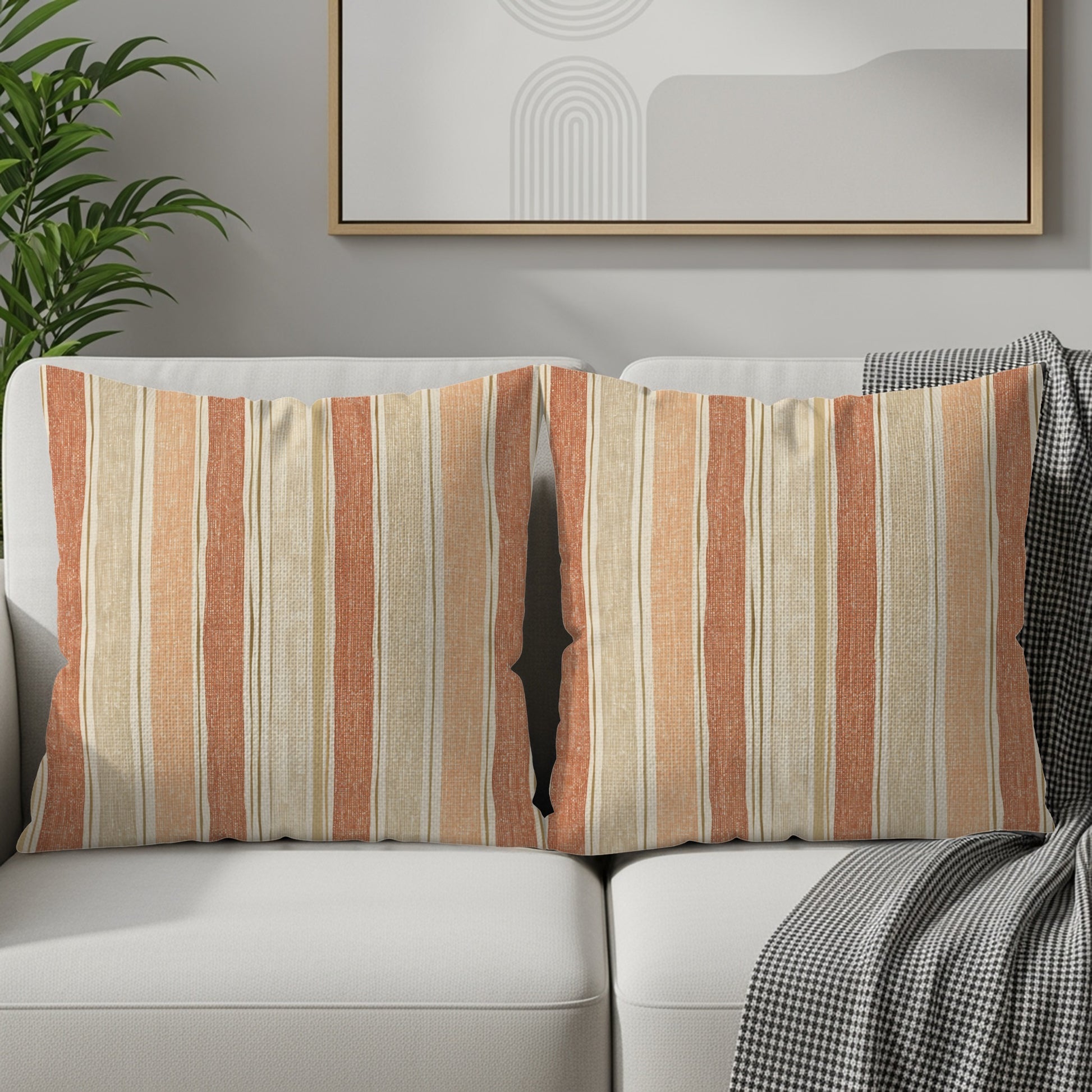 Decorative Orange and Beige Striped Pillow Set for Sofa